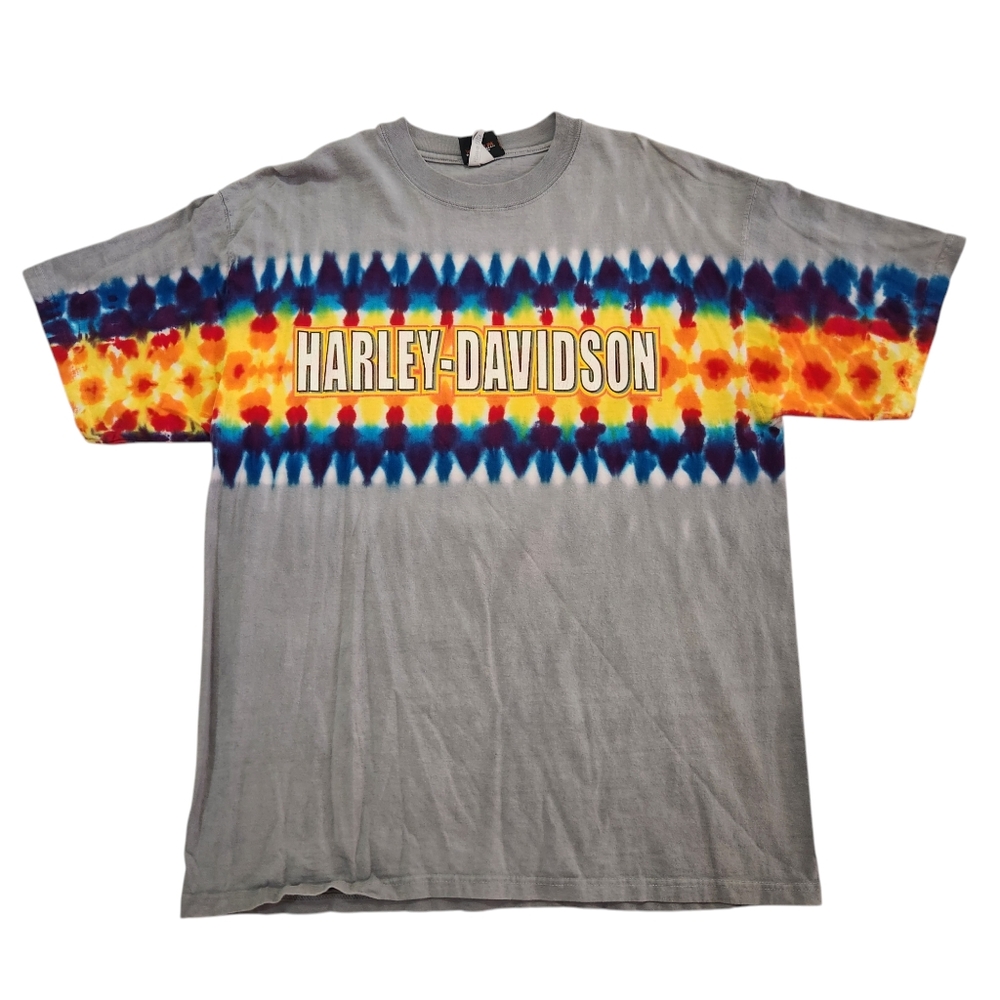 Vintage Y2K Harley Davidson Macon Georgia Tie Dye Shirt Size Large Gray.